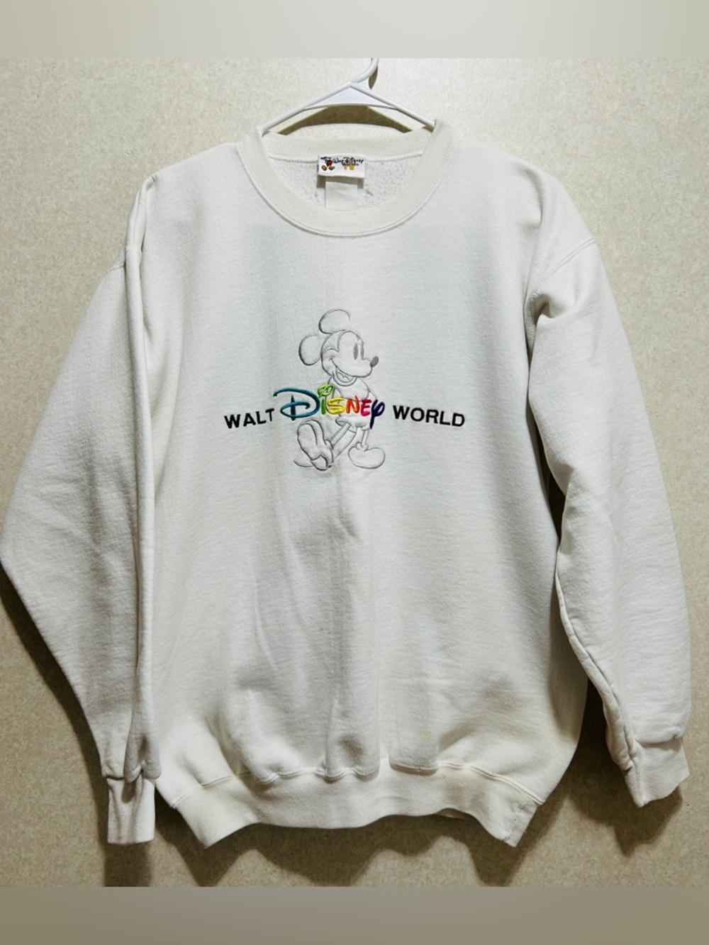Disney White Crewneck Sweatshirt with Multicolor Logo